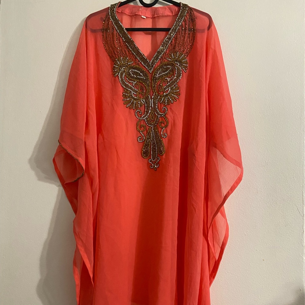 Orange Sequin Embroidered Kurti